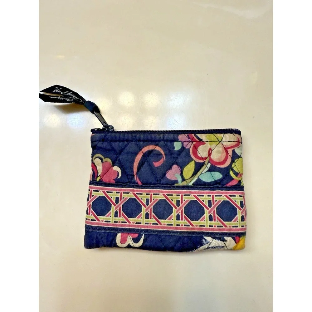 Vera Bradley Navy Floral Quilted Zipper Small Coin Purse